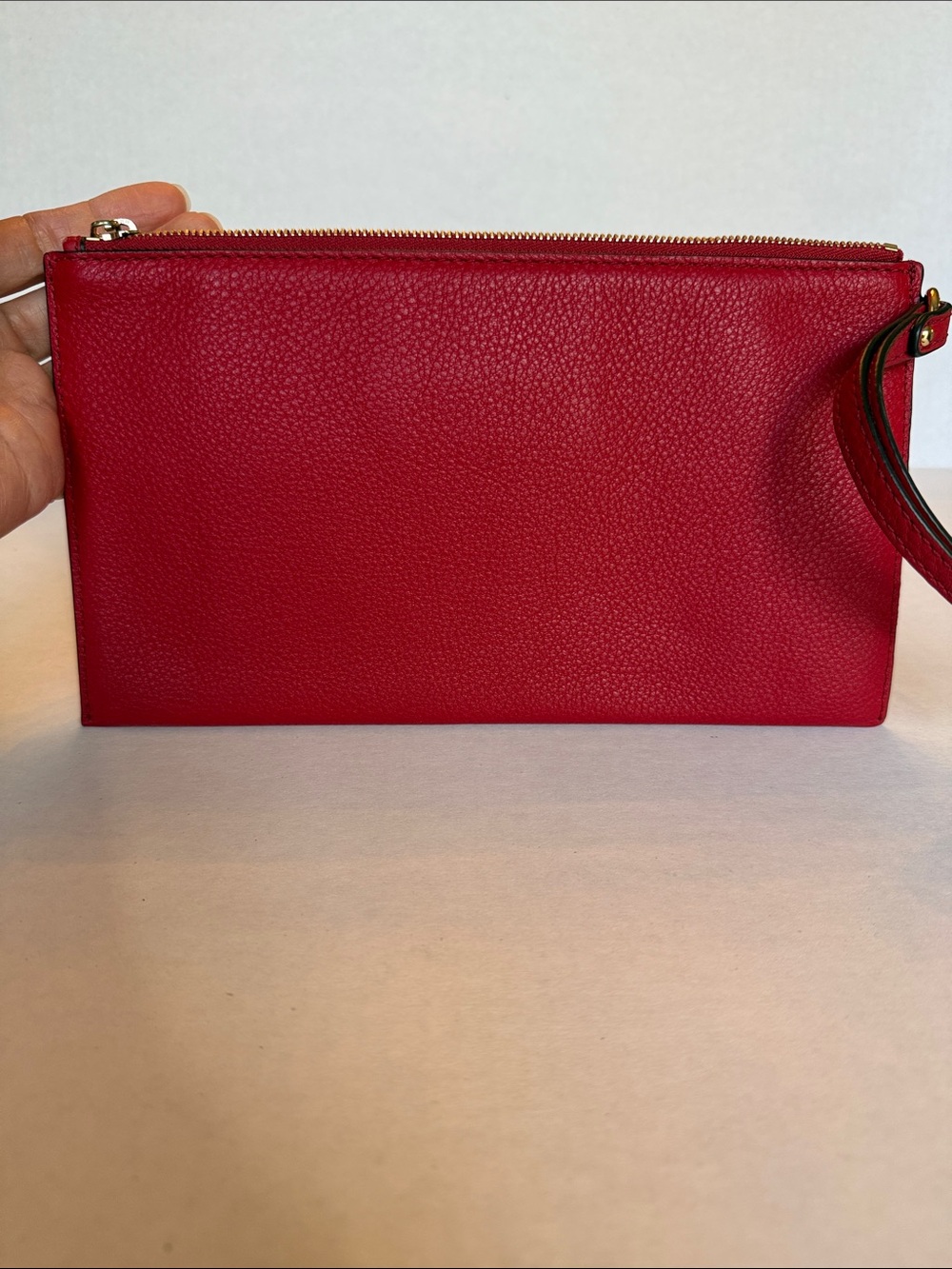 Michael Kors Cherry Red Pebbled Leather Zip Pouch - Picture 5 of 7